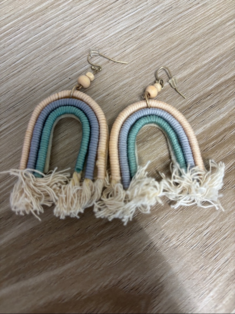 Plunder Pastel Rainbow Arch Earrings in Sage, Lavender, and Cream